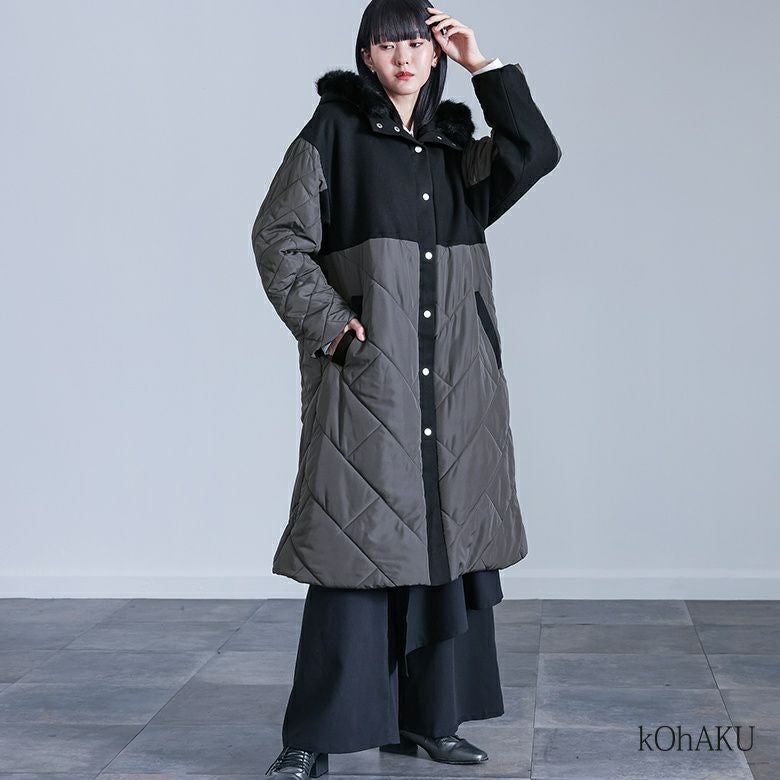 kOhAKU(コハク)フードファーキルティングコート