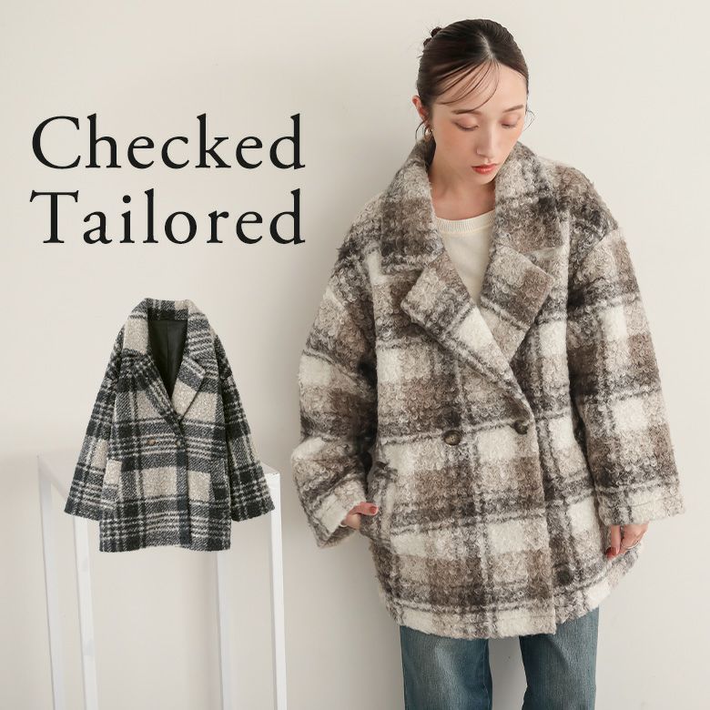 チェックテーラードジャケットコート