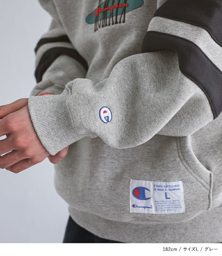 Champion袖ラインロゴ刺繍ハーフジップトップス』