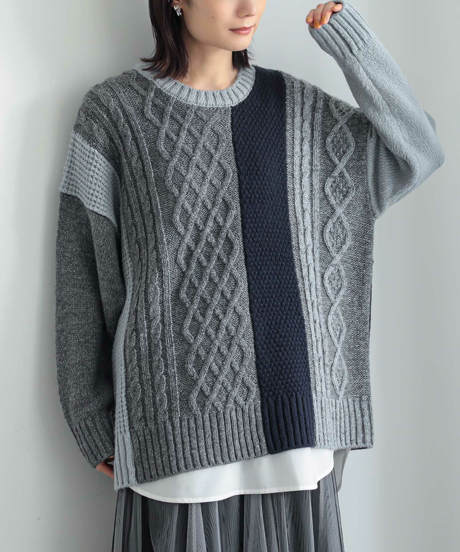 n'OrLABEL配色柄切替ニット』