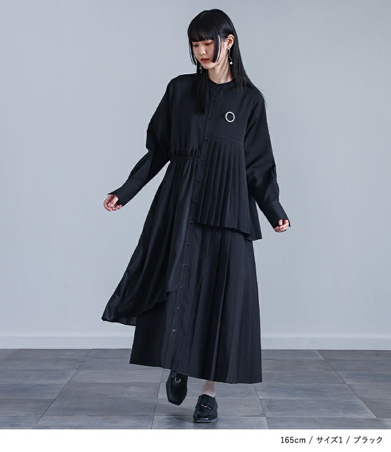 kOhAKU異素材アシンメトリープリーツワンピース』