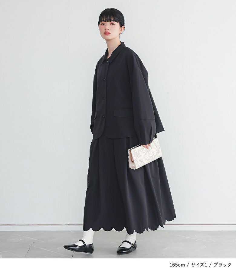 somari imaginationランタンスリーブジャケット裾スカラップワンピース