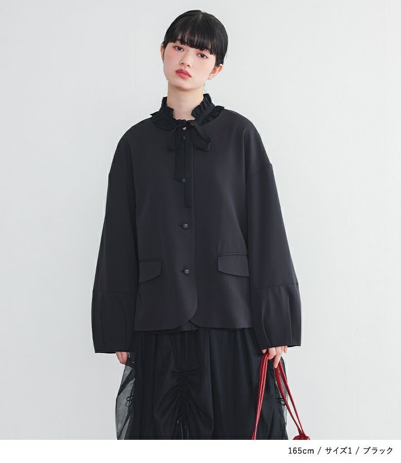 somari imaginationランタンスリーブジャケット裾スカラップワンピース