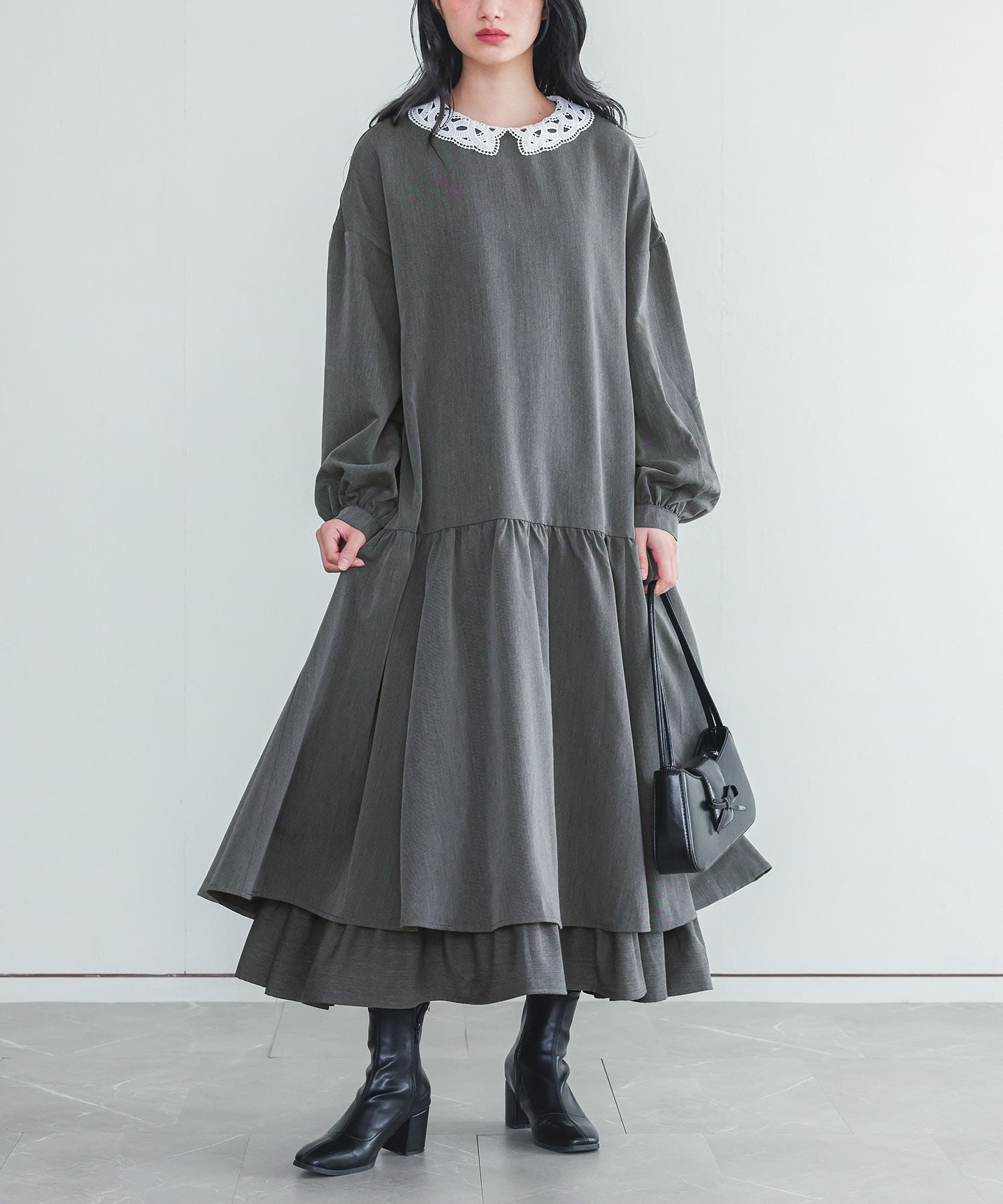 somari imagination襟レースフレアワンピース』