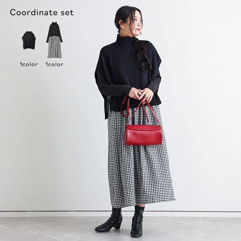 ニットモックベスト×両面起毛タートルドッキングワンピコーデ2点SET