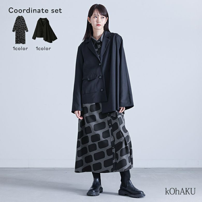 スクエアプリントシャツワンピース×アシンメトリータックジャケットコーデ2点SET