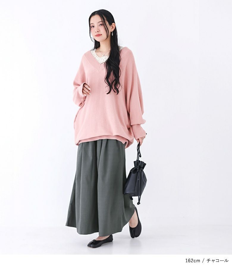 n'OrLABELリネンライクタックガウチョパンツ』