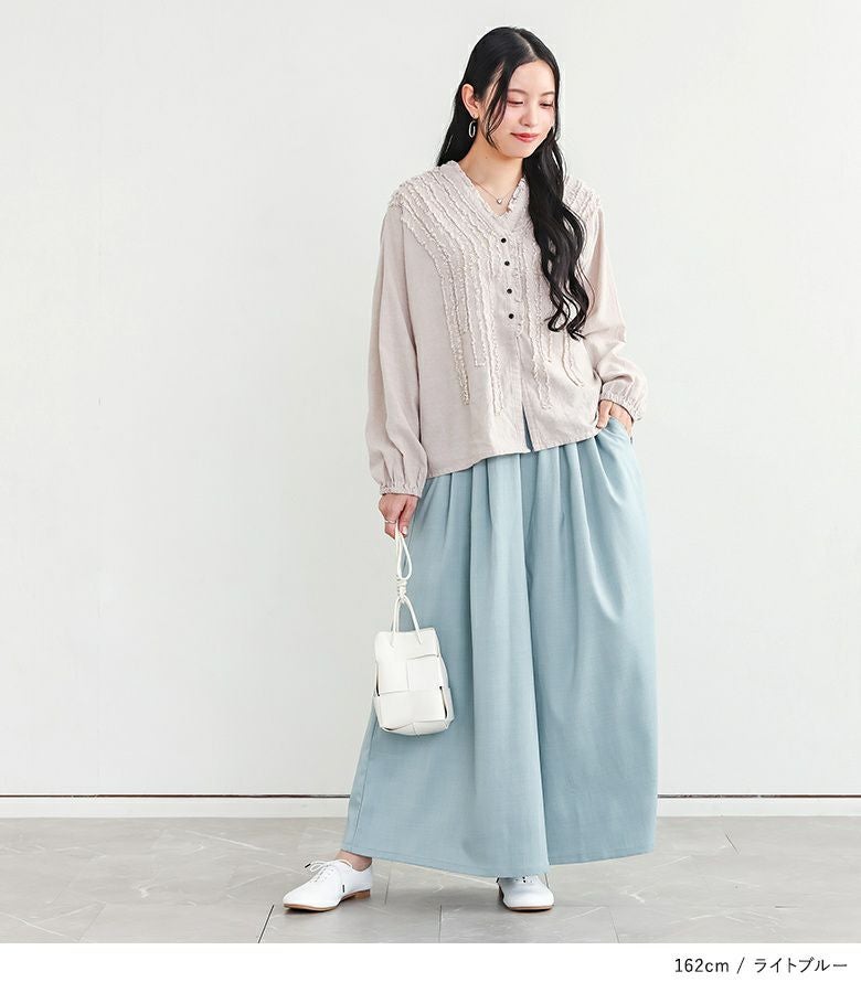 n'OrLABELリネンライクタックガウチョパンツ』