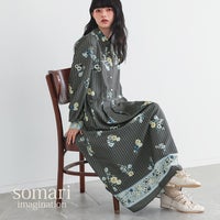 somari imagination(ソマリイマジネーション)ストライプ×花柄フレアワンピース