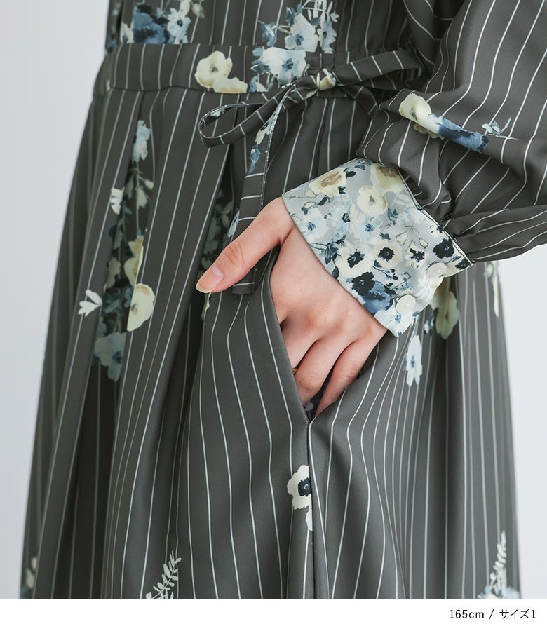 somari imaginationストライプ×花柄フレアワンピース』