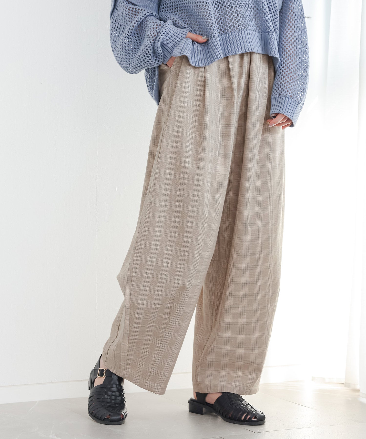 3タックチェックコクーンパンツ』