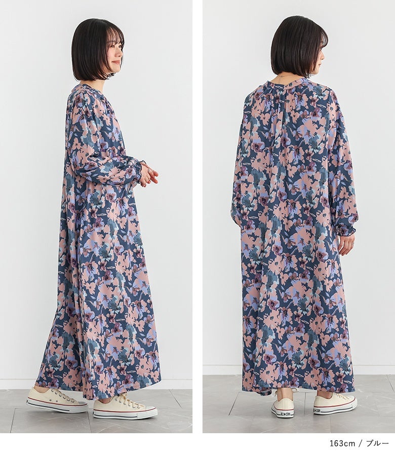 n'OrLABEL花柄シャーリングギャザーワンピース』