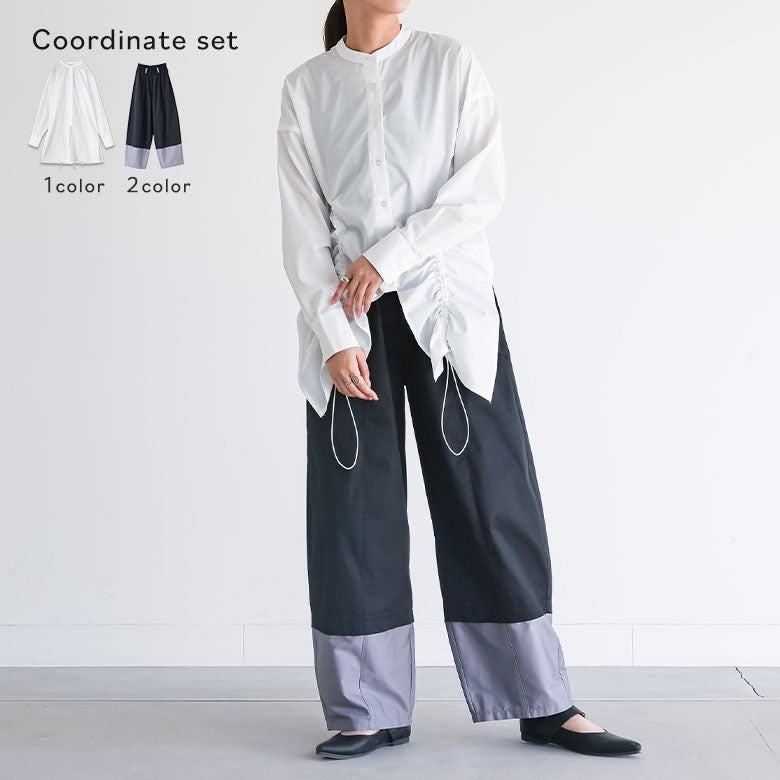 ドロストデザインシャツ×配色バレルパンツコーデ2点SET