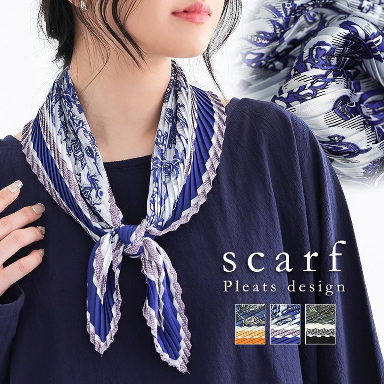 プリーツ加工ペイズリー柄スカーフ