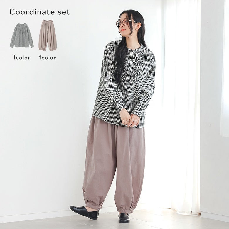 ギンガムチェックフリルブラウス×アラビアンパンツコーデ2点SET
