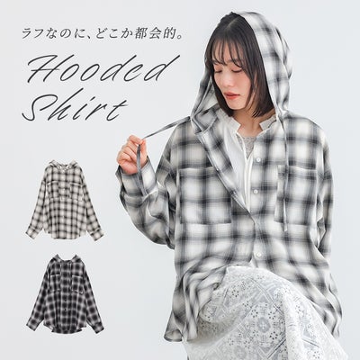 フードチェックシャツ