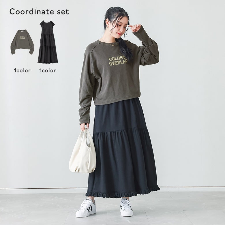 ピグメントロゴスウェット×汗ジミ防止バックデザインワンピースコーデ2点SET