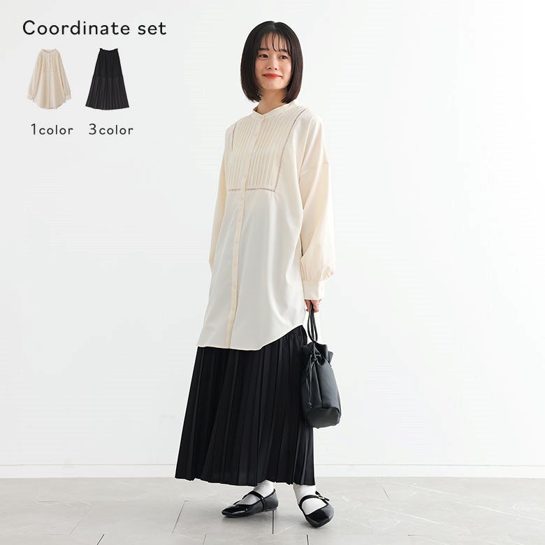 プリーツペチコートスカート×ピンタックはしごレースブラウスコーデ2点SET