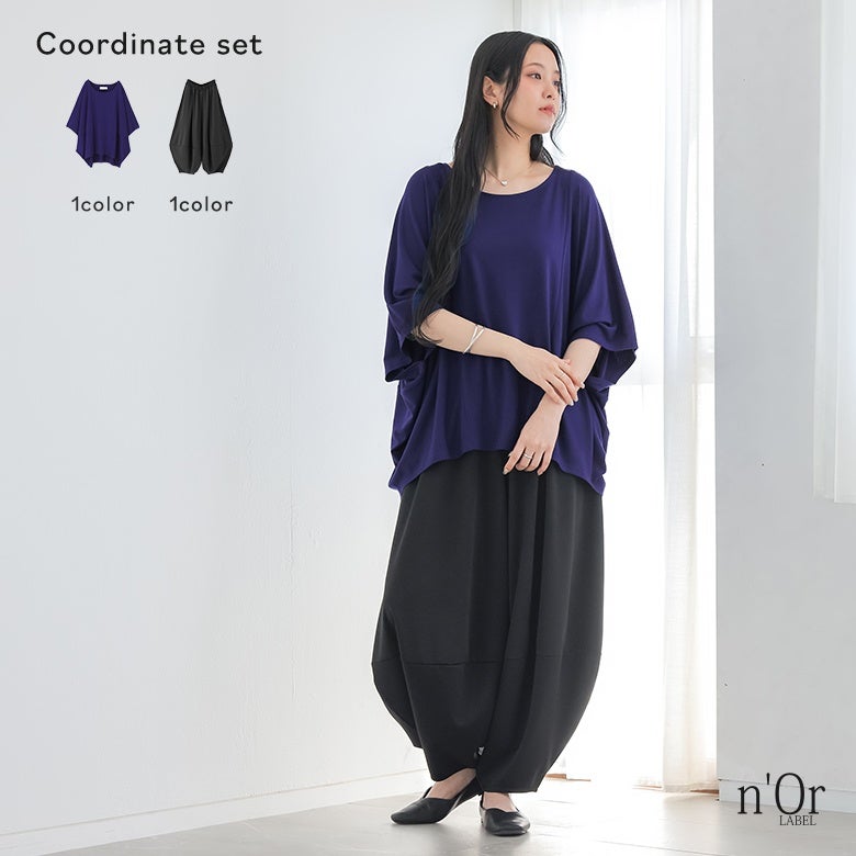 ニュアンス着回しドルマンカットソー×ポンチコクーンパンツコーデ2点SET