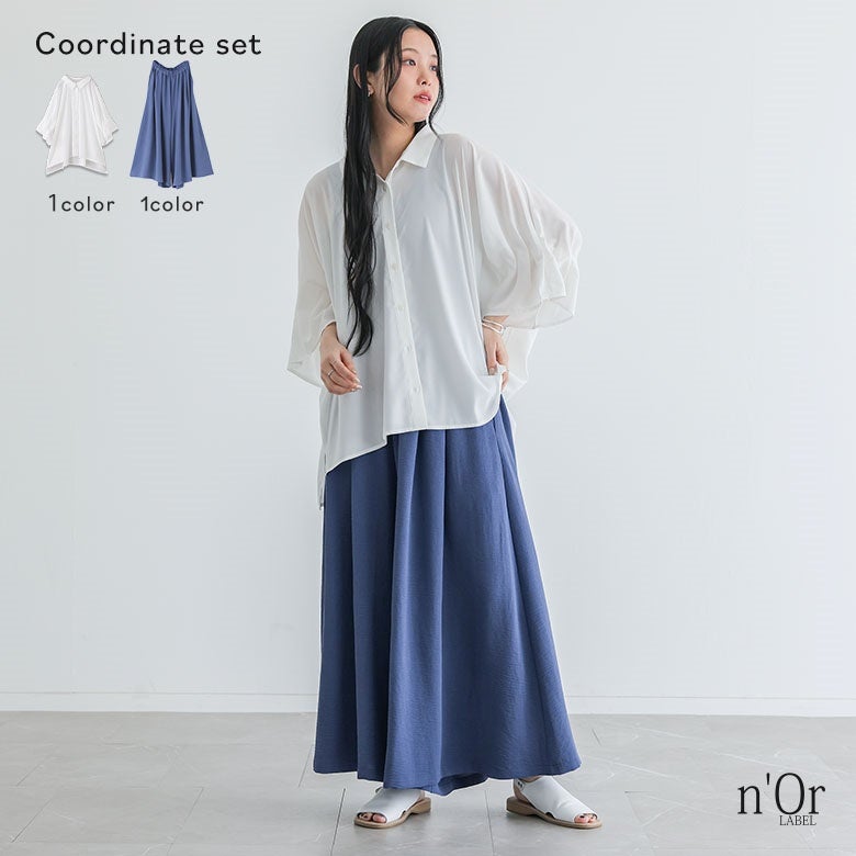 選べる着丈冷感とろみガウチョパンツ×タックデザインスリーブブラウスコーデ2点SET