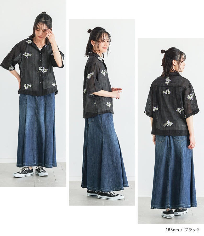 花柄刺繍シアーブラウス』
