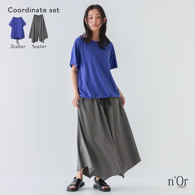 イレギュラーヘムガウチョパンツ×リボンアレンジＴシャツコーデ2点SET