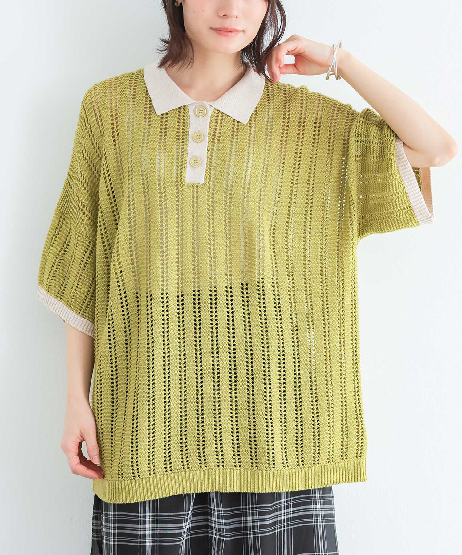 n'OrLABEL配色メッシュポロニット』
