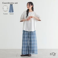 シアーチェックレイヤードパンツ×前後配色カットソーコーデ2点SET