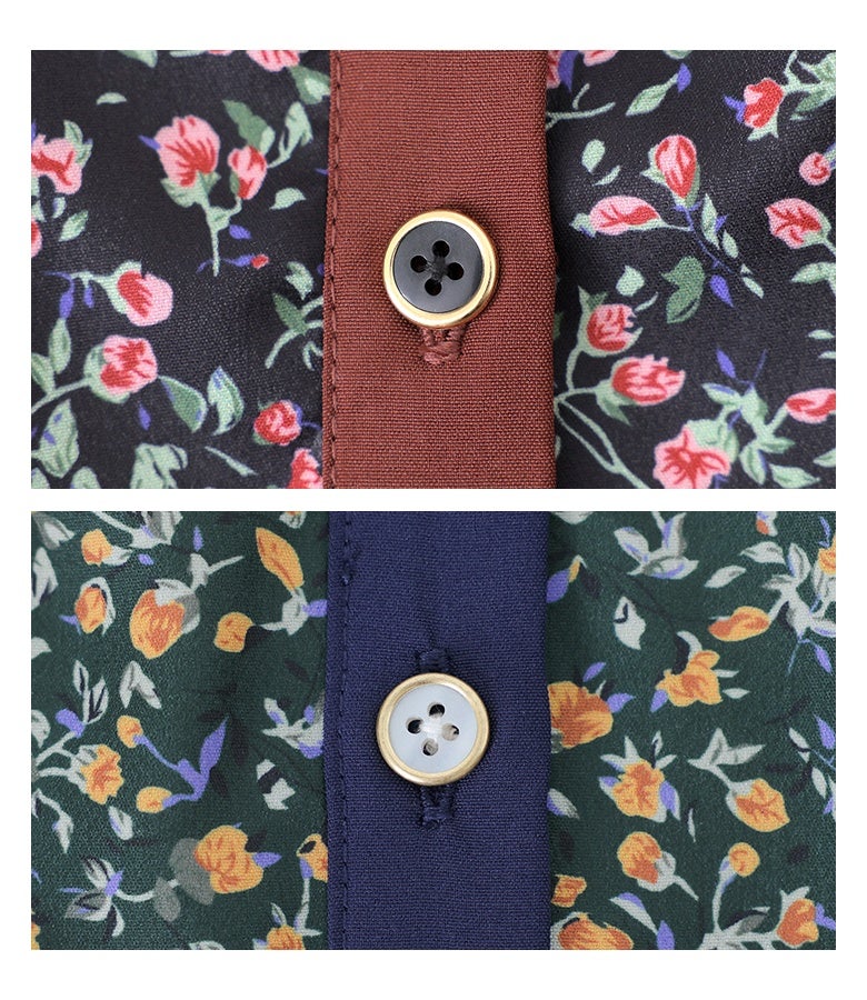フロント前立てに施されたゴールドリムの上品なボタン。無地生地のベースに映える輝きがアクセントとなり、胸元にクラシカルで洗練された高級感をプラスしてくれます。