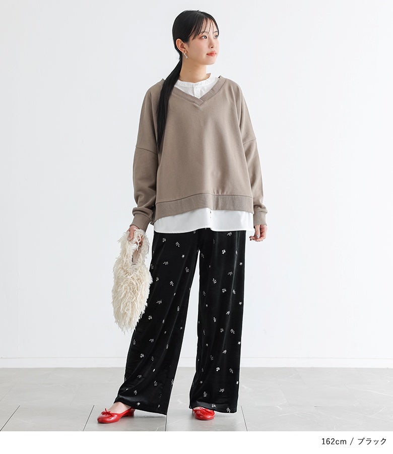 ベロア花柄刺繍ワイドパンツ』