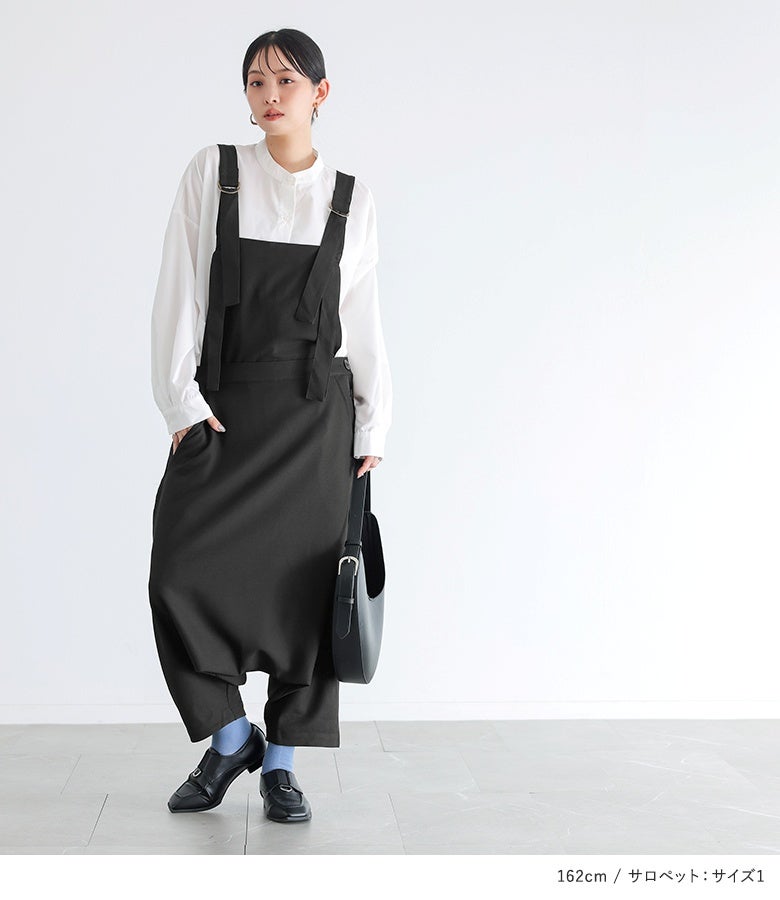 サルエルサロペット×長袖バンドカラーシャツコーデ2点SET』