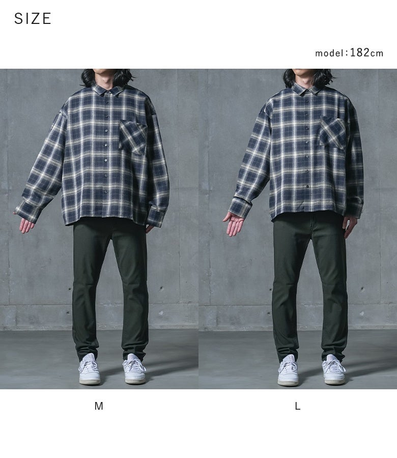 用シーンや好みのシルエットに合わせて選べるM・Lサイズ展開。着るだけでこなれたスタイルを叶える、チェック柄オーバーサイズ長袖シャツ。